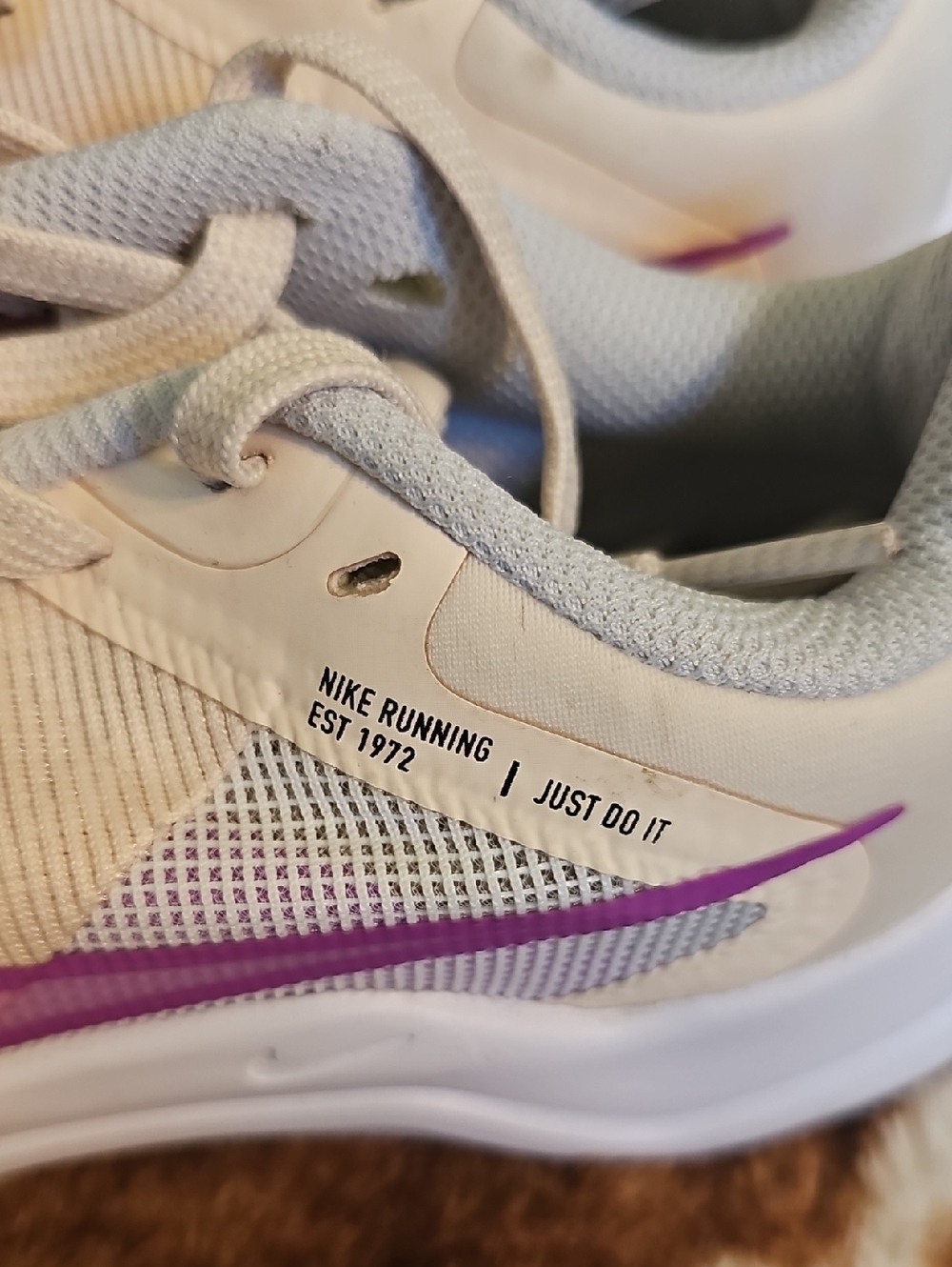 Nike Women's Athletic Shoes - Beige with Purple Swoosh - Picture 2 of 5